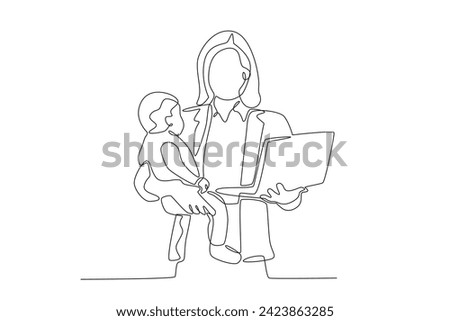 Very strong woman. Working mom one-line drawing