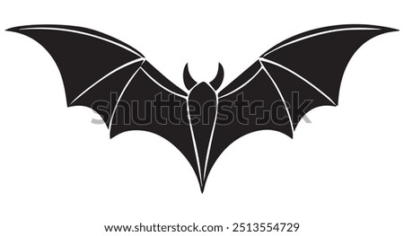 Black bat with wings on white background, isolated vector illustration