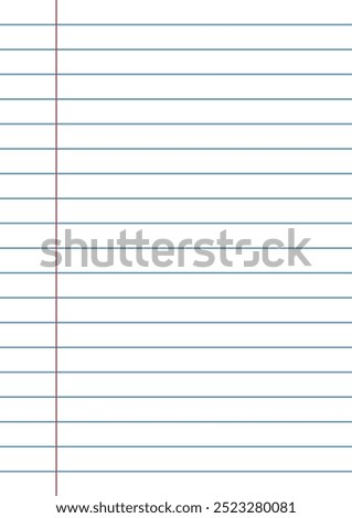 Blank lined paper with margin, vector illustration, A5 format. A ruled sheet for notes, writing, or office use, perfect for templates, school, business, diaries, and educational documents.