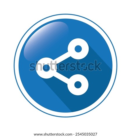 Share icon on blue 3D button isolated on white background, vector illustration