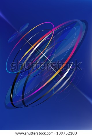 The moving bright circles by spiral on a blue gradient mesh background