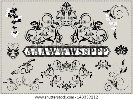 Collection of calligraphy patterns and letters with ornaments