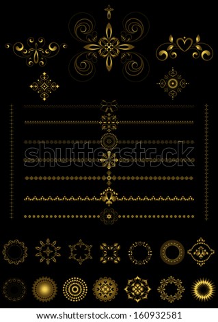 Gold  borders and ornaments on black background