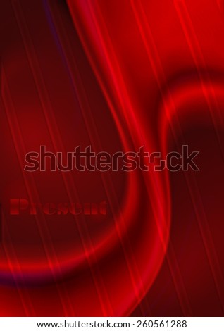 Bright red curved shape with a dark red oval form covered transparent stripes
