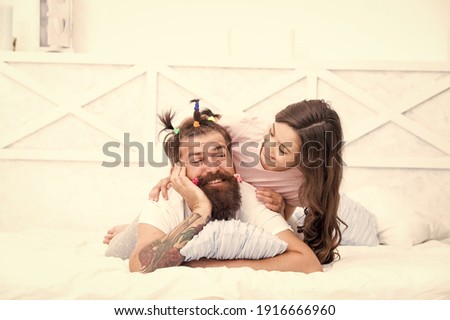 Family traditions. Fathers day with daughter at home. Daughter creating fathers hair. Handsome father with little girl. Happy father and daughter. little girl love her daddy. happy fathers day.