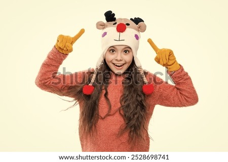 Image, Stock Photo child wearing a hat and glasses smiling at the camera