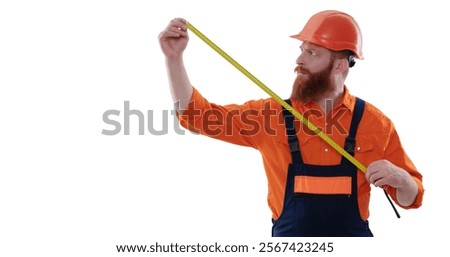 Similar – Image, Stock Photo Workman with measuring tape making surf board