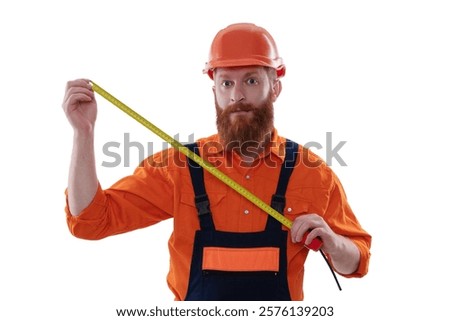 Similar – Image, Stock Photo Workman with measuring tape making surf board