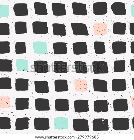 Vector seamless pattern with calligraphic brush stroke smears. Scandinavian hand drawn squares pattern. Good for wedding card, birthday invitation, pattern fill, web page background, wallpaper, poster