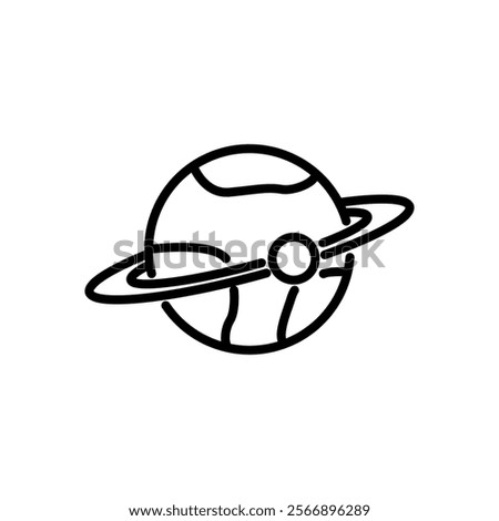 ringed planet icon vector, line style icon