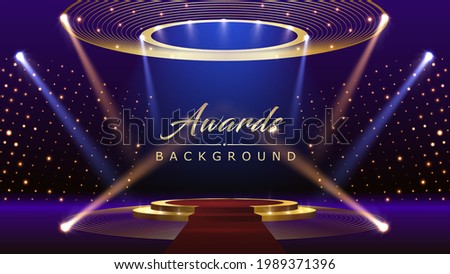 Blue Pink Red Golden Stage Spotlights Awards Graphics Background Celebration. Red Carpet Entry Show. Entertainment Hollywood Bollywood Template Design. Awards Background Theater Drama Steps Floor.  商業照片 © 