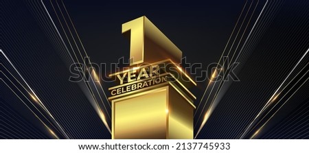 1 year Jubilee Black Golden Lines Awards Graphics Background. Entertainment Spot Light Hollywood Template  Luxury Premium Corporate Abstract Design Template Banner. Classic Vintage Certificate Layout.