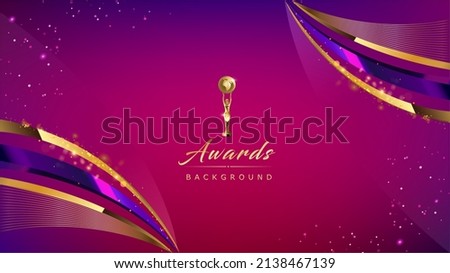 Pink Purple Golden Royal Awards Graphics Background. Curve Line Elegant Shine Modern Template.  Sleek Shape Luxury Premium Corporate Template. Classy Abstract Certificate. Digital Visual TV motion Ad