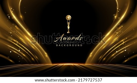 Golden Black Award Background. Waves Luxury Graphics. Stage Motion Visuals. Wedding Entertainment Night. Elegant Luxury Shine Modern Template Certificate. Wave Lines Shining. Globe Horizon in Space ストックフォト © 