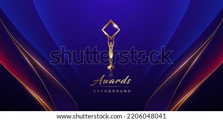 Blue Golden Side Corner Wave Flow Growing Award Background. Trophy on Luxury Background. Modern Abstract Design Template. LED Visual Motion Graphics. Wedding Invitation Poster. Certificate Design. Stock foto © 