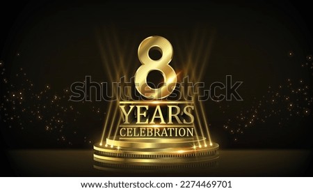 8 years Celebration Golden Jubilee Award Graphics Background. Entertainment Spot Light Hollywood Template  Luxury Premium Corporate Abstract Design Template Banner Certificate. 