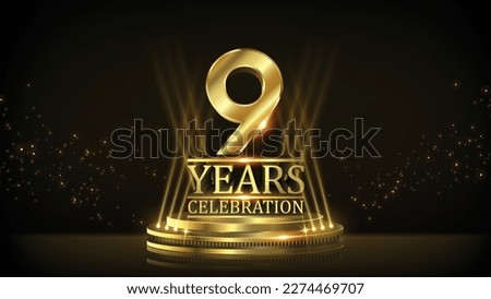 9 years Celebration Golden Jubilee Award Graphics Background. Entertainment Spot Light Hollywood Template  Luxury Premium Corporate Abstract Design Template Banner Certificate. 