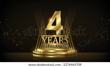 4 years Celebration Golden Jubilee Award Graphics Background. Entertainment Spot Light Hollywood Template  Luxury Premium Corporate Abstract Design Template Banner Certificate. 