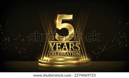 5 years Celebration Golden Jubilee Award Graphics Background. Entertainment Spot Light Hollywood Template  Luxury Premium Corporate Abstract Design Template Banner Certificate. 