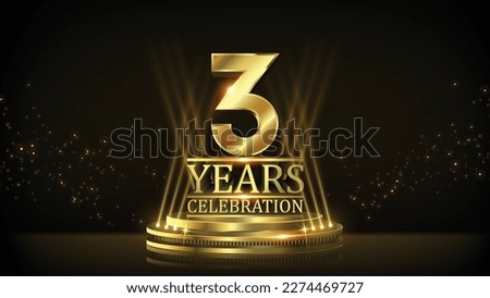 3 years Celebration Golden Jubilee Award Graphics Background. Entertainment Spot Light Hollywood Template  Luxury Premium Corporate Abstract Design Template Banner Certificate. 