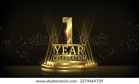 1 year Celebration Golden Jubilee Award Graphics Background. Entertainment Spot Light Hollywood Template  Luxury Premium Corporate Abstract Design Template Banner Certificate. 