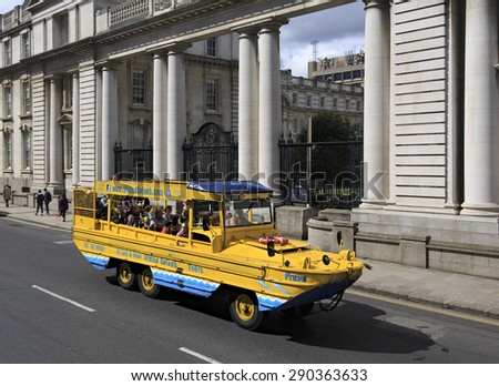 Dublin, Ireland - August 19, 2014: Sightseeing bus for tourists in the center of Dublin.