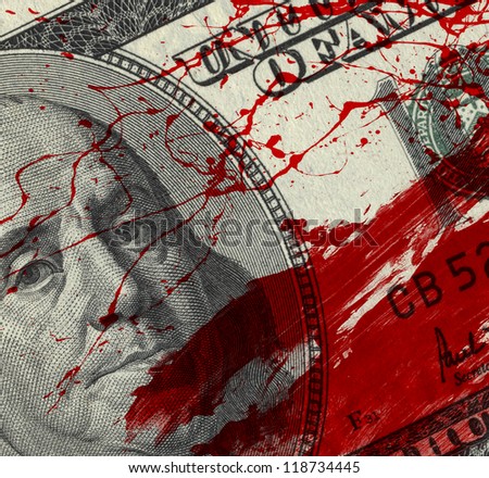 Fragment of 100 dollar bill with blood spots