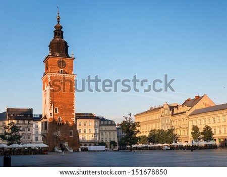 Morning in Krakow main market square. Poland, Europe