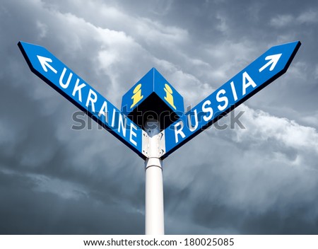 Political metaphor. Russia-Ukraine road sign