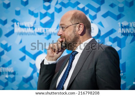 KIEV, UKRAINE - Sep 12, 2014: European Parliament President Martin Schulz at the opening of the 11th Annual Meeting of Yalta European Strategy (YES)