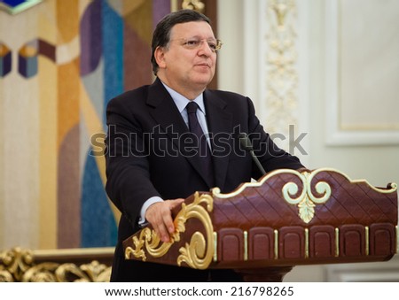 KIEV, UKRAINE - Sep 12, 2014: European Commission President Jose Manuel Barroso during an official meeting with President of Ukraine Petro Poroshenko in Kiev