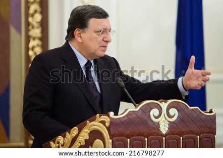 KIEV, UKRAINE - Sep 12, 2014: European Commission President Jose Manuel Barroso during an official meeting with President of Ukraine Petro Poroshenko in Kiev