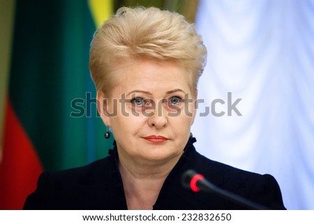 KIEV, UKRAINE - NOV 24, 2014: Lithuanian President Dalia Grybauskaite during an official meeting with the President of Ukraine Petro Poroshenko, in Kiev