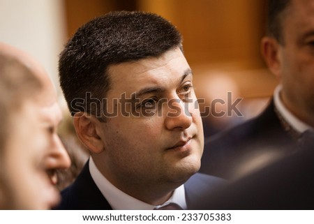 KIEV, UKRAINE - NOV 27, 2014: The newly elected Chairman of the Verkhovna Rada of Ukraine Vladimir Groisman during the opening of the first session of the Verkhovna Rada of Ukraine VIII convocation