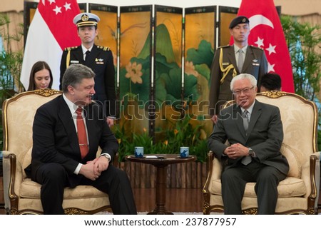 SINGAPORE - DECEMBER 9, 2014: President of Ukraine Petro Poroshenko during an official meeting with the  President of Singapore Dr Tony Tan Keng Yam in Singapore