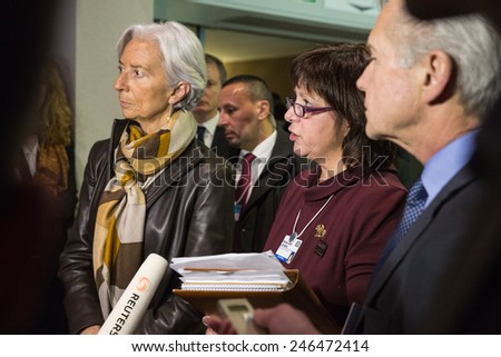 DAVOS, SWITZERLAND - Jan 21, 2015: Managing Director of the International Monetary Fund Christine Lagarde and Finance Minister of Ukraine Natalia Yaresko on World Economic Forum Annual Meeting 2015