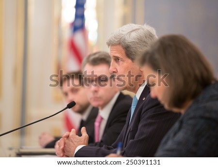 KIEV, UKRAINE - Feb 5, 2015: Meeting of US Secretary of State John Kerry and President of Ukraine Poroshenko in Kiev