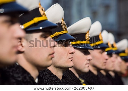KIEV, UKRAINE - Mar. 20, 2015: Guard of honor during a meeting of the President of Ukraine Poroshenko and Turkish President Recep Tayyip Erdogan