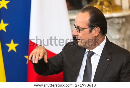 PARIS, FRANCE - Apr 22, 2015: French President Francois Hollande during an official meeting of the President of Ukraine Petro Poroshenko