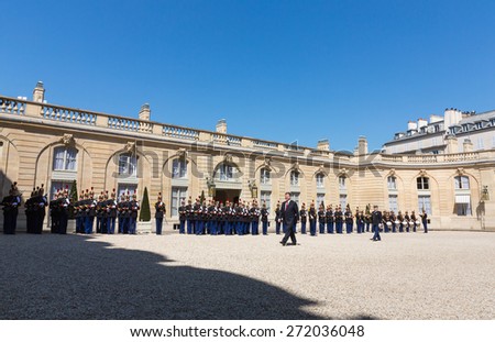 PARIS, FRANCE - Apr 22, 2015: President of Ukraine Petro Poroshenko during an official visit to France against the guard of honor