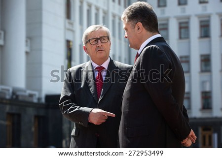KIEV, UKRAINE - Apr. 27, 2015: Ukraine - EU Summit.  European Commission President Jean-Claude Juncker and President of Ukraine Petro Poroshenko during a meeting in Kiev