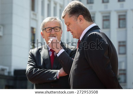 KIEV, UKRAINE - Apr. 27, 2015: Ukraine - EU Summit.  European Commission President Jean-Claude Juncker and President of Ukraine Petro Poroshenko during a meeting in Kiev