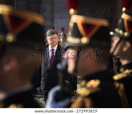 PARIS, FRANCE - Apr 22, 2015: President of Ukraine Petro Poroshenko during an official visit to France against the guard of honor
