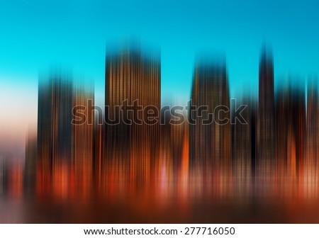 Blurred city background. Manhattan at night with lights and reflections. New York City skyline