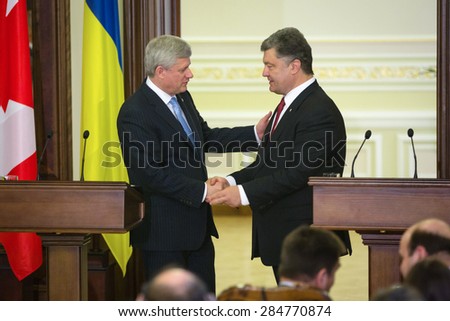 KIEV, UKRAINE - Jun 06, 2015: Joint press conference of the President of Ukraine Petro Poroshenko, and Canadian Prime Minister Stephen Harper