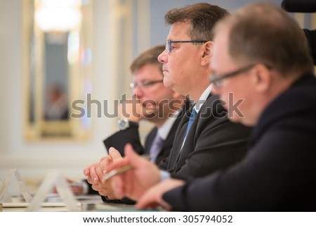 KIEV, UKRAINE - Aug 13, 2015: Minister of Foreign Affairs of the Republic of Lithuania Linas Linkevicius during an official meeting with the President of Ukraine Petro Poroshenko
