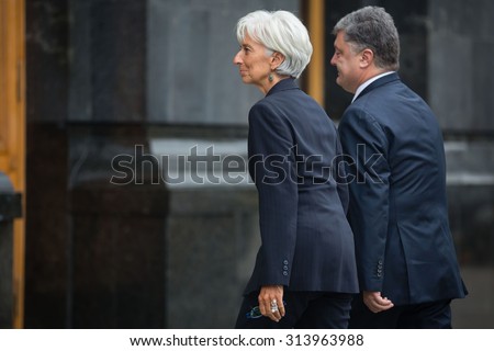 KIEV, UKRAINE - Sep 06, 2015: President of Ukraine Petro Poroshenko and Managing Director of the International Monetary Fund, Christine Lagarde, during a meeting in Kiev