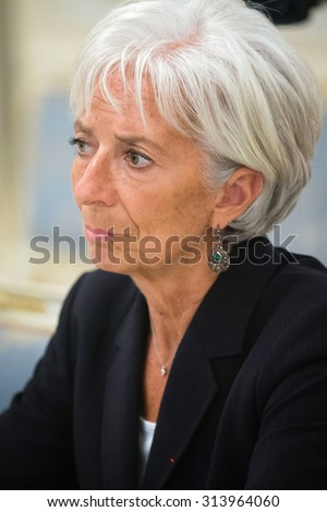 KIEV, UKRAINE - Sep 06, 2015: Managing Director of the International Monetary Fund, Christine Lagarde, during a meeting with President of Ukraine Petro Poroshenko in Kiev