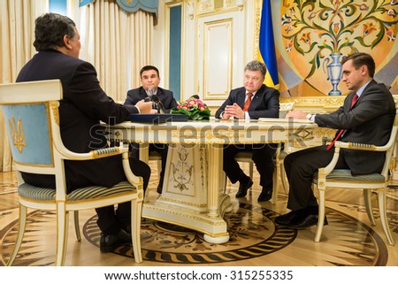 KIEV, UKRAINE - Sep 10, 2015: President of the European Commission in the years 2004-2014 Jose Manuel Barroso during a meeting with the President of Ukraine Petro Poroshenko