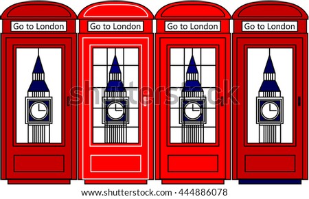 Multicolored Vector London city concept. Big Ben and telephone box. Go to London.